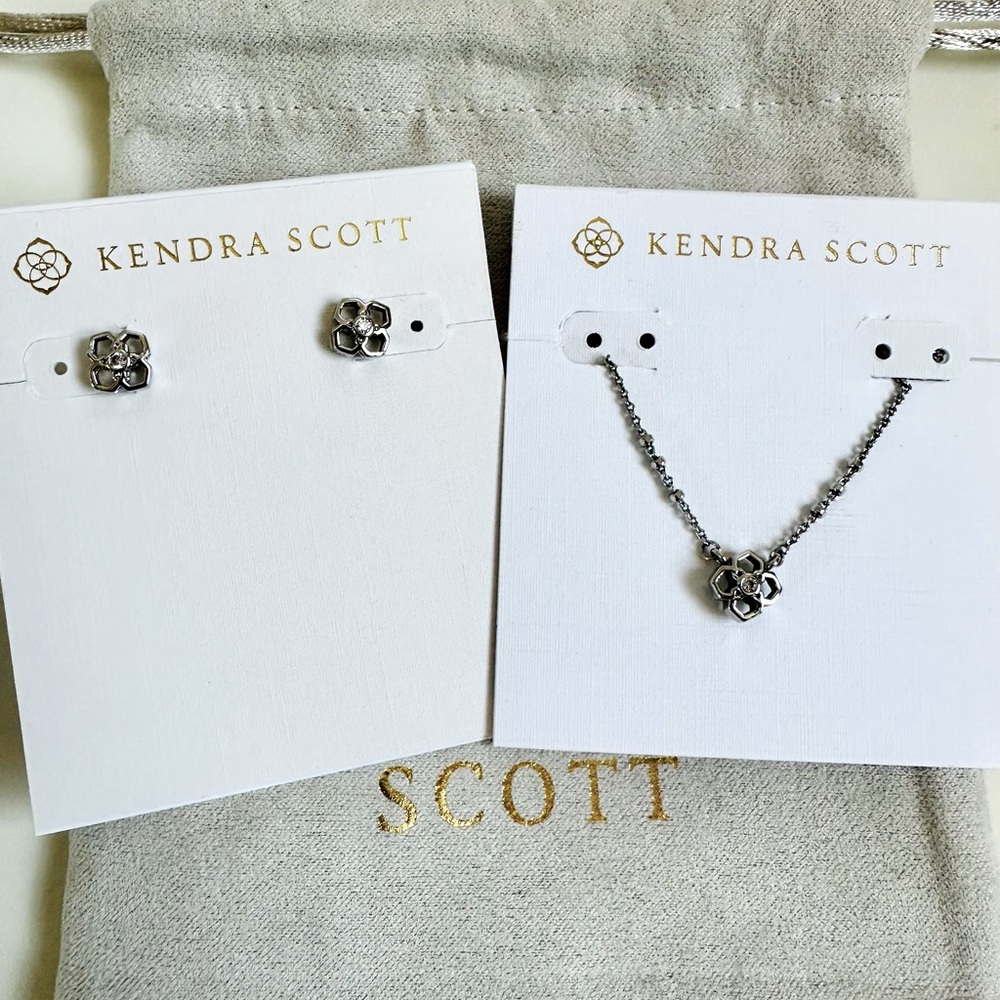 Kendra Scott Silver Rue Necklace and Earrings